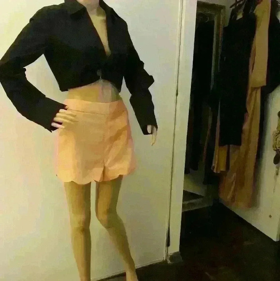 Zara crop collar black trendy day 2 nite blazer flared long sleeve jacket M - Picture 1 of 4